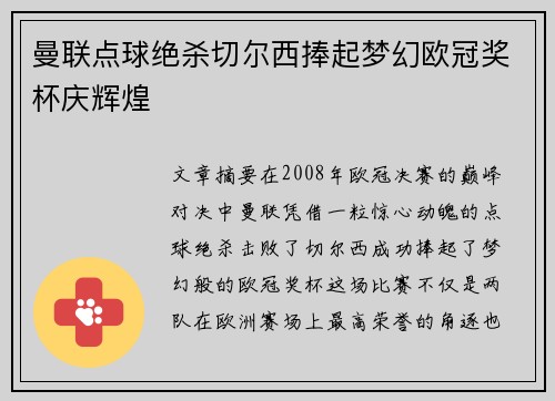 曼联点球绝杀切尔西捧起梦幻欧冠奖杯庆辉煌