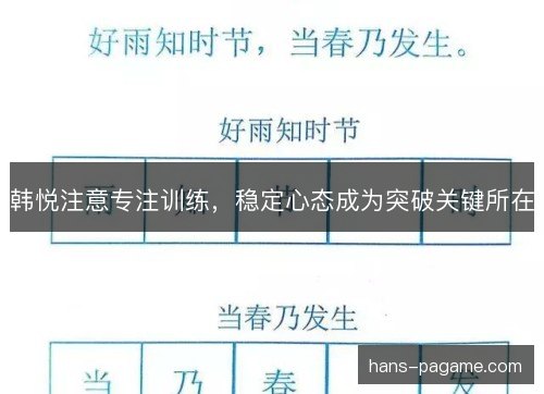 韩悦注意专注训练，稳定心态成为突破关键所在
